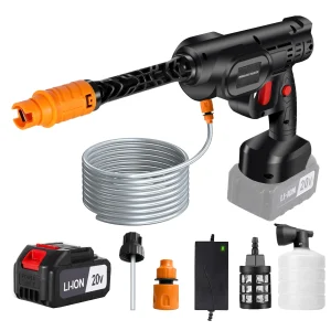 Wireless Car Wash Spray Gun, Adjustable Nozzle Pressure Cleaner for Home and Auto Washing