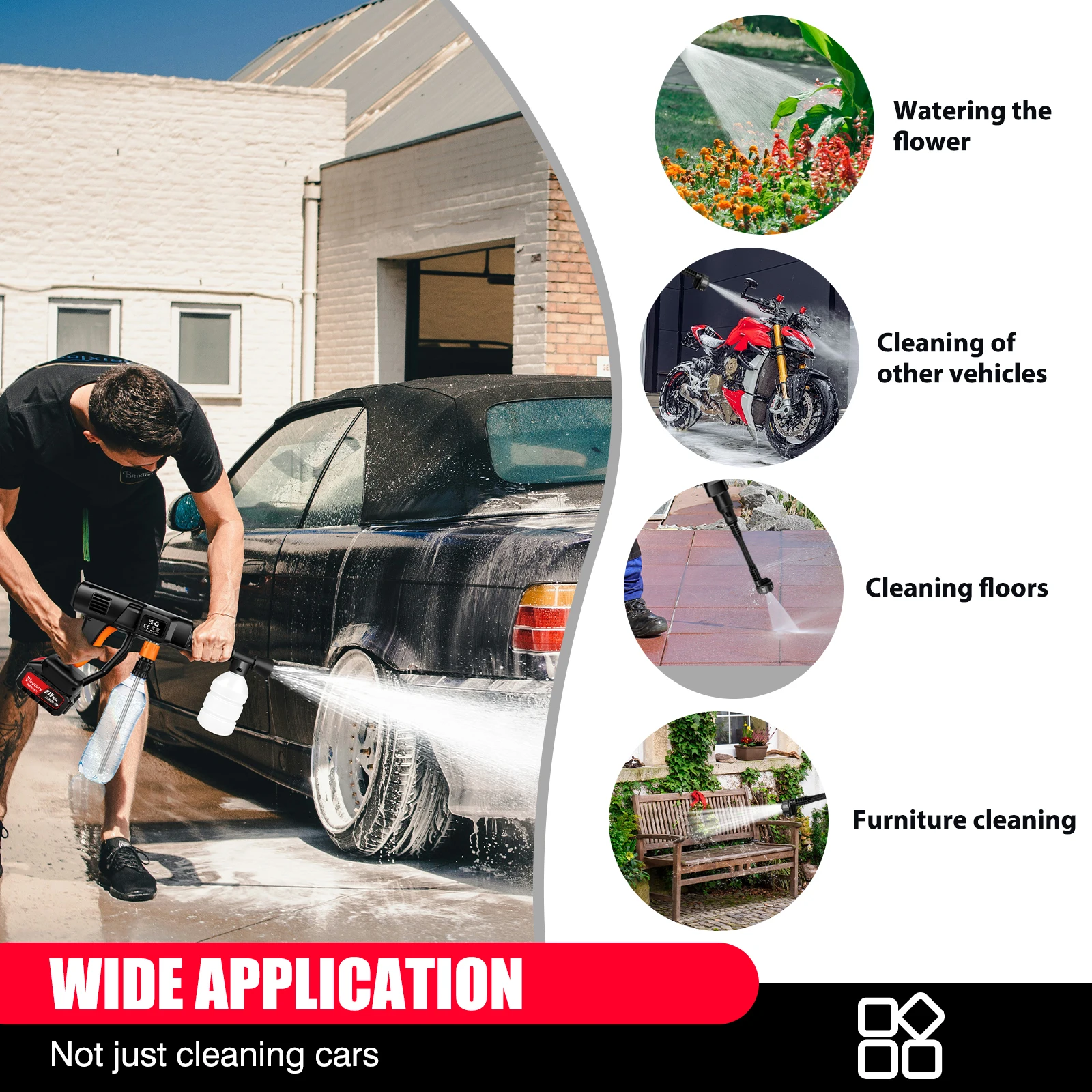 Cordless 3000PSI Power Washer, Portable Lightweight Jet Cleaner with Adjustable 6-in-1 Nozzle - Image 4