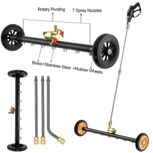 22" High Pressure Water Broom with Quick Connector, Underbody Cleaning Attachment for Washers