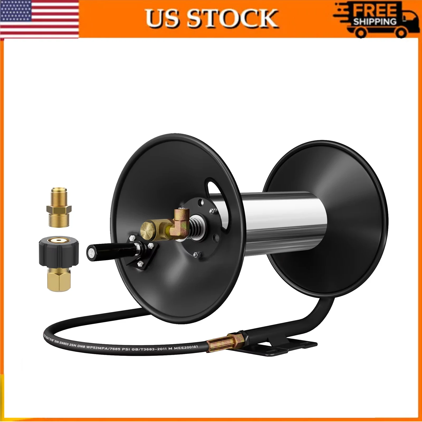 Heavy Duty Pressure Washer Hose Reel with Hand Crank, 3/8" Steel High Pressure Reel 4000 PSI