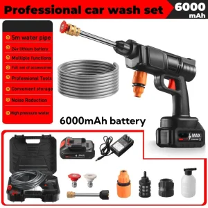 Rechargeable Portable Pressure Washer with Toolbox, Car Wash and Surface Cleaning Sprayer Kit
